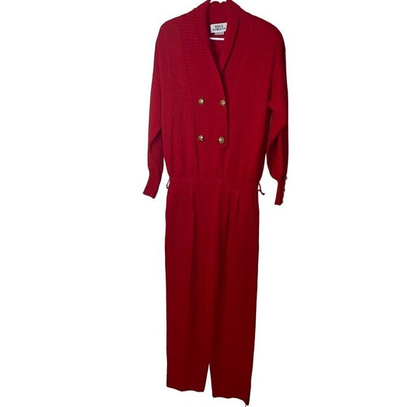 Mike Korwin Vintage Womens Jumpsuit Size 14 Red Gold Button Knit Elastic Waist - Picture 1 of 10